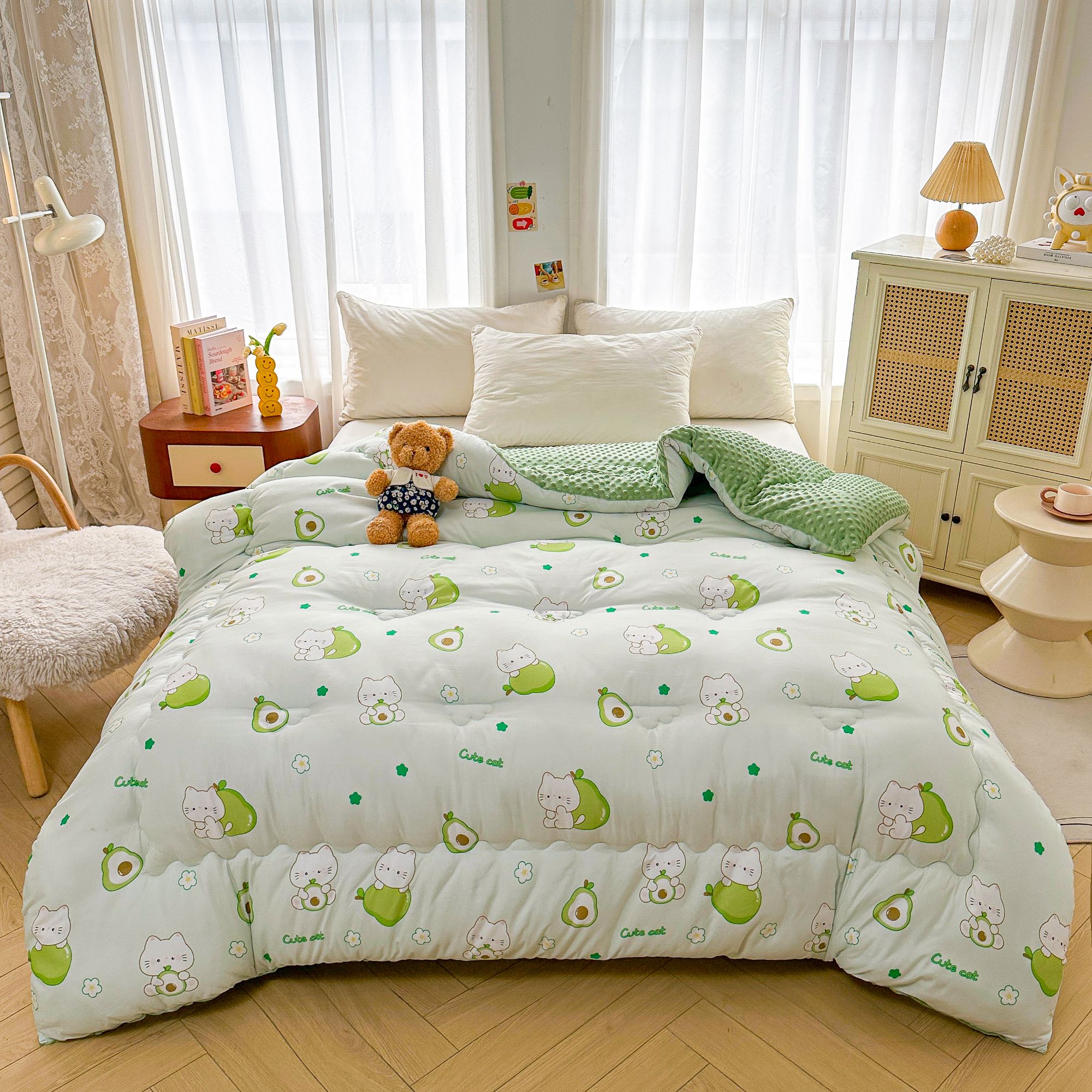 秋冬豆豆被保暖亲肤透气春秋被加厚磨毛牛奶绒被可机洗可裸盖