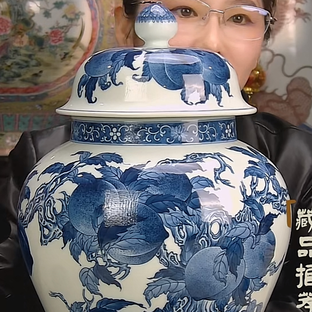 收藏/古玩清青花十全十美寿桃将军盖罐