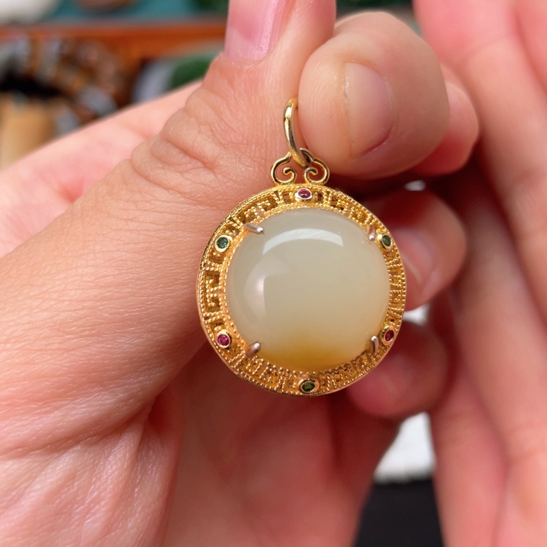 和田玉挂件银S925镶嵌