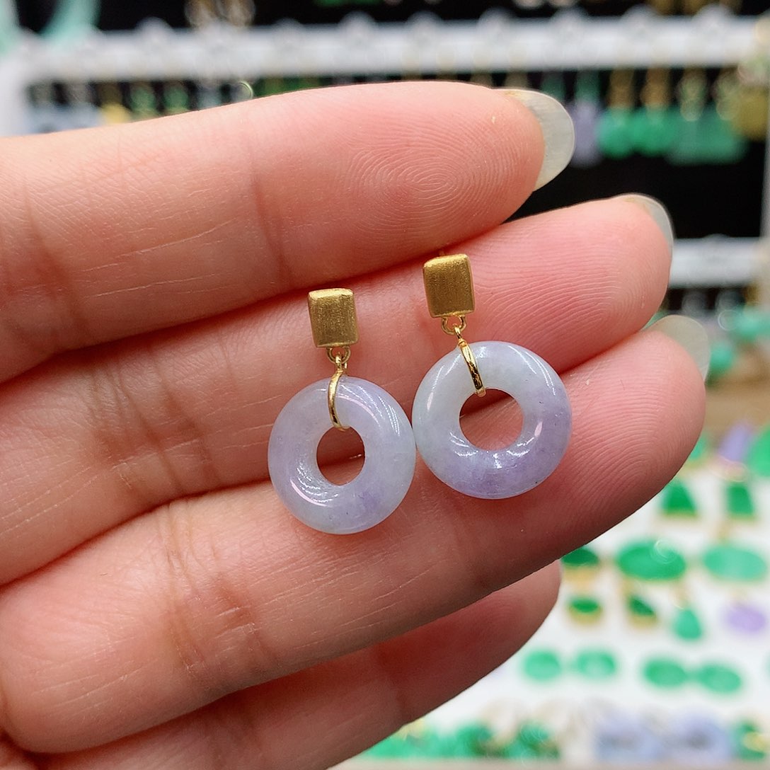 翡翠耳饰18K金镶嵌的