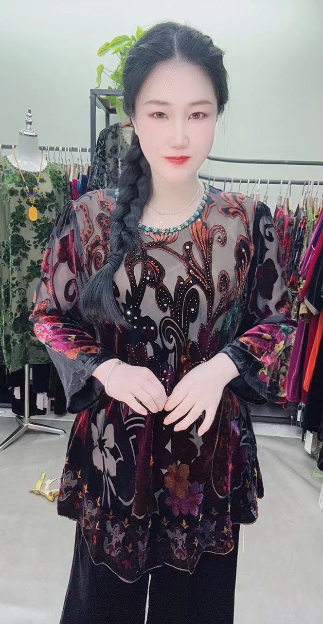 中老年桑蚕1929*圆领上衣大码女装时尚