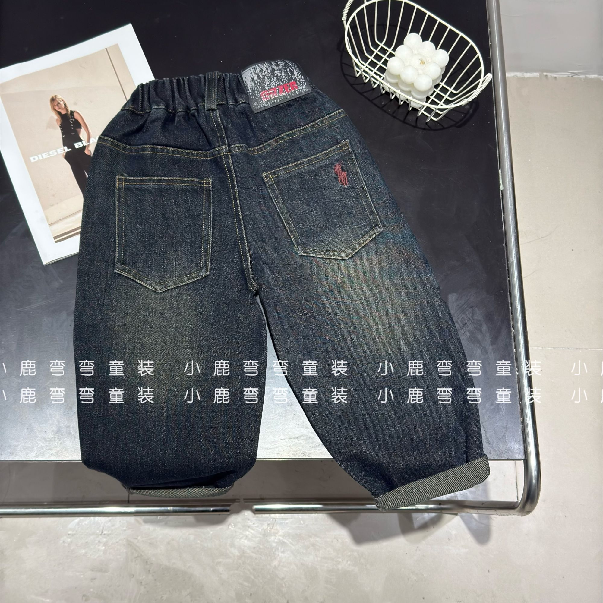 Q25001男童秋装2025新款儿童休闲裤后袋小马牛仔裤