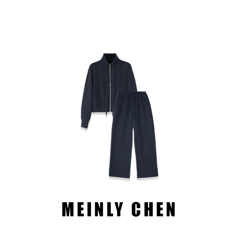 【MEINLY  CHEN】高端设计师款时尚条纹卫衣套装（上衣+裤子）8802