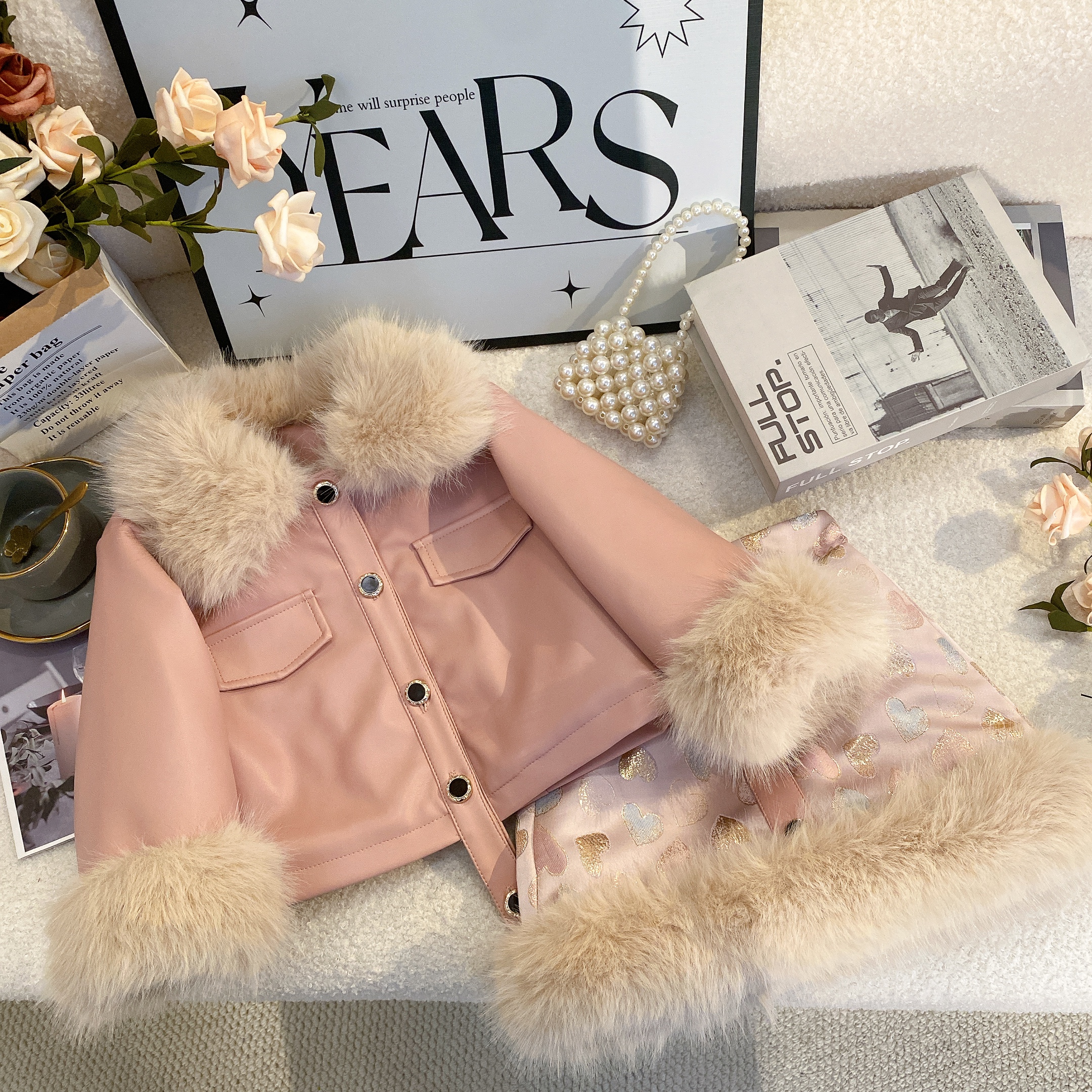 Y3【悦禾】女宝时尚加绒保暖休闲套装冬装新款女童洋气皮短裙6117