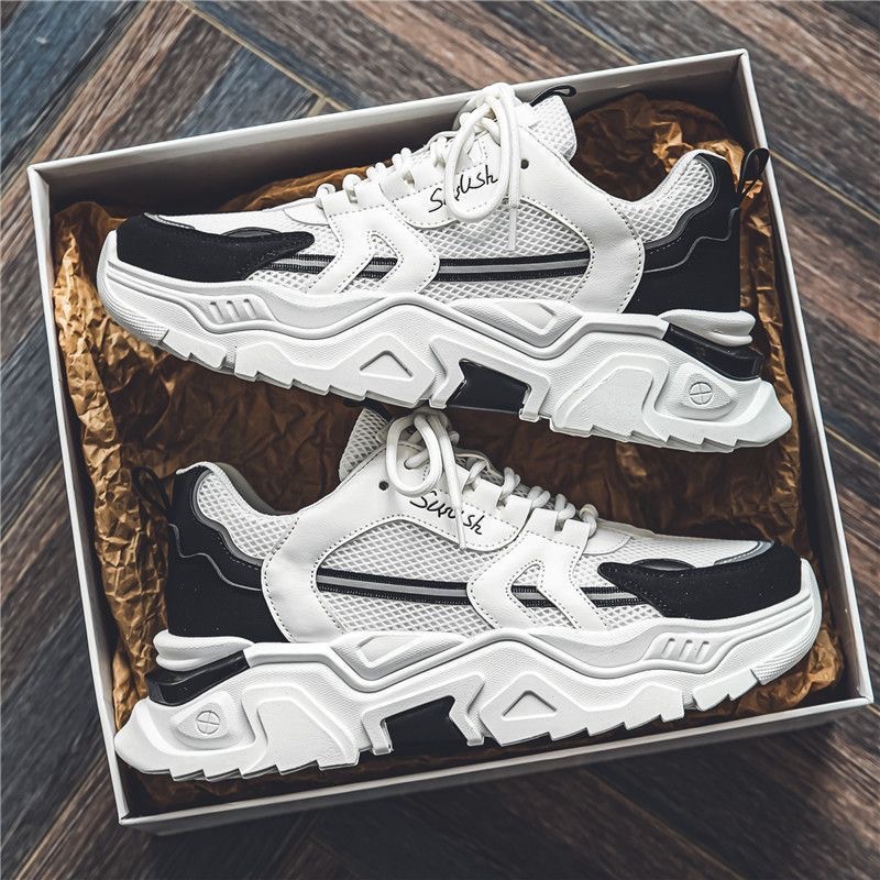 男鞋春季透气2025新款时尚休闲潮流百搭青少年运动厚底小白老爹鞋