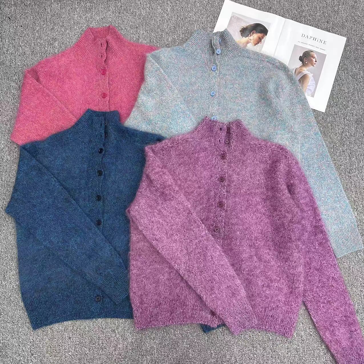 12.3周周家】6825濮院冬季羊绒拉绒立领开衫花纱女士细线时尚TH