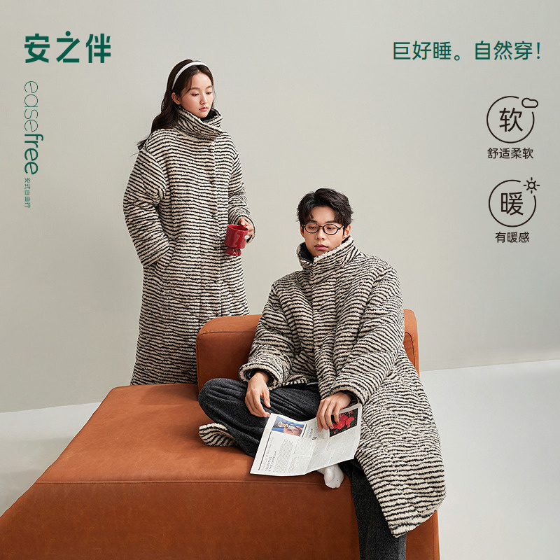 安之伴【巨保暖】安蕊绒情侣睡袍女夹棉男士家居服晨袍82546321394