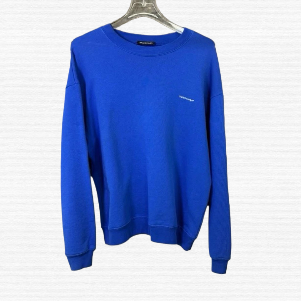 未使用 Balenciaga/巴黎世家 蓝色胸口印花logo卫衣/M码/71207