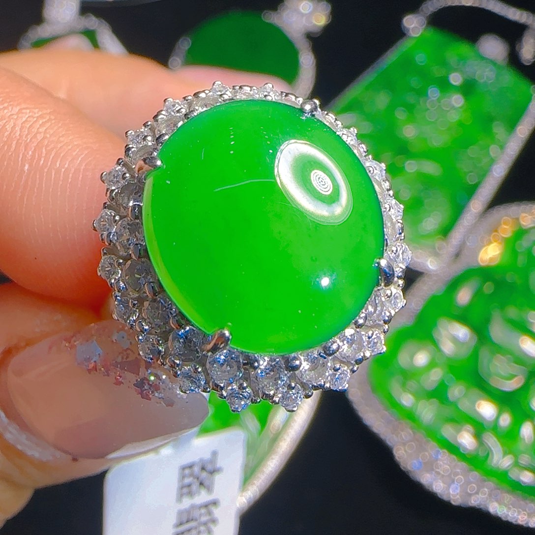 翡翠戒指银S925镶嵌天然