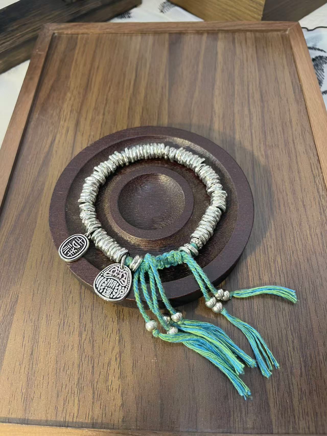 足银银制品 S076 绿盘缠手链直播间选款时尚百搭精美手镯