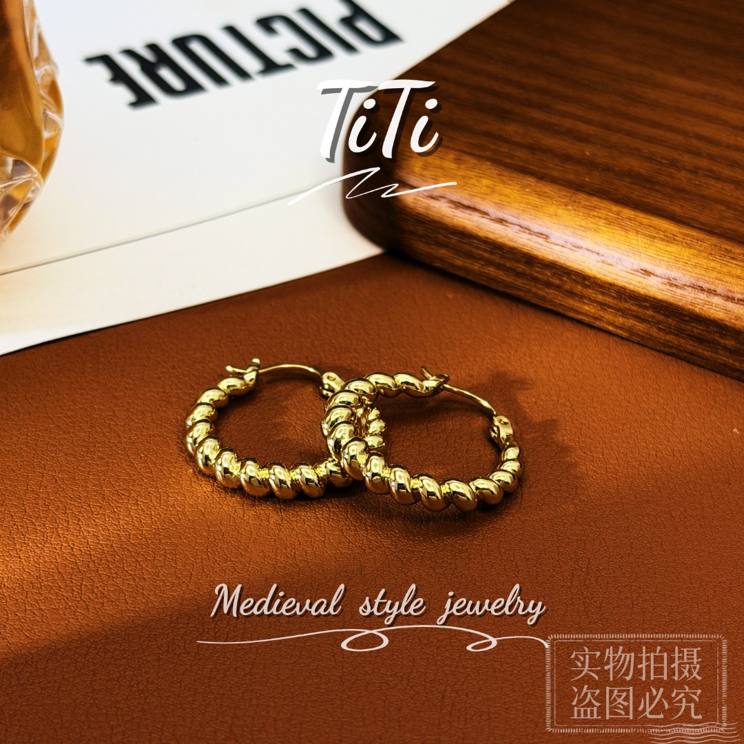 铜合金耳饰 HL151【TITI专属】复古麻花圈耳环女轻奢高级百搭耳饰