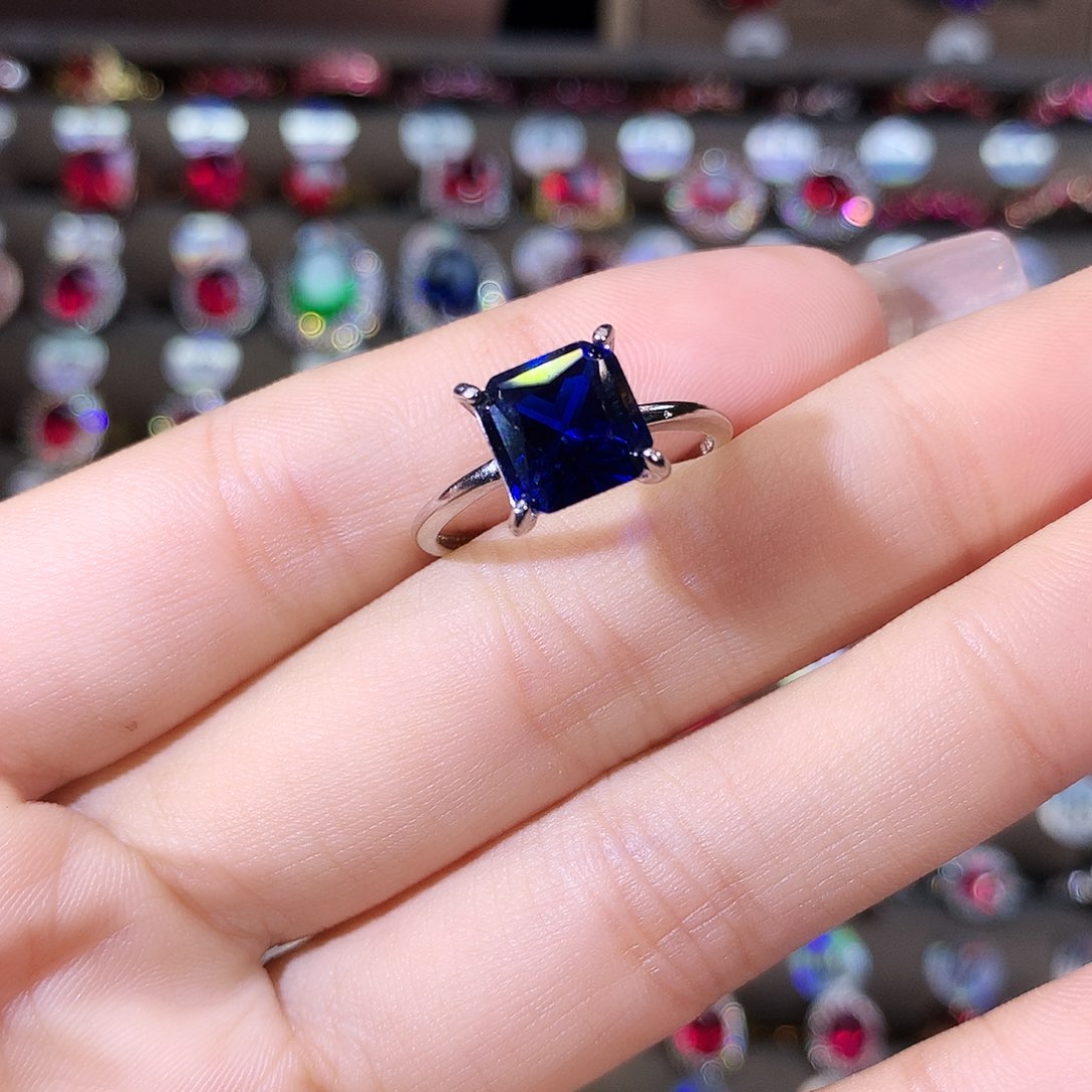 戒指蓝宝石银S925镶嵌白8