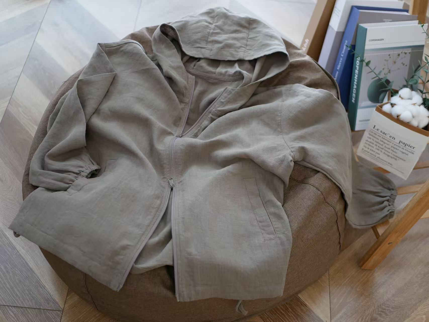 兰姐服饰夏季粉丝福利款拉链防晒亚麻连帽外套1068