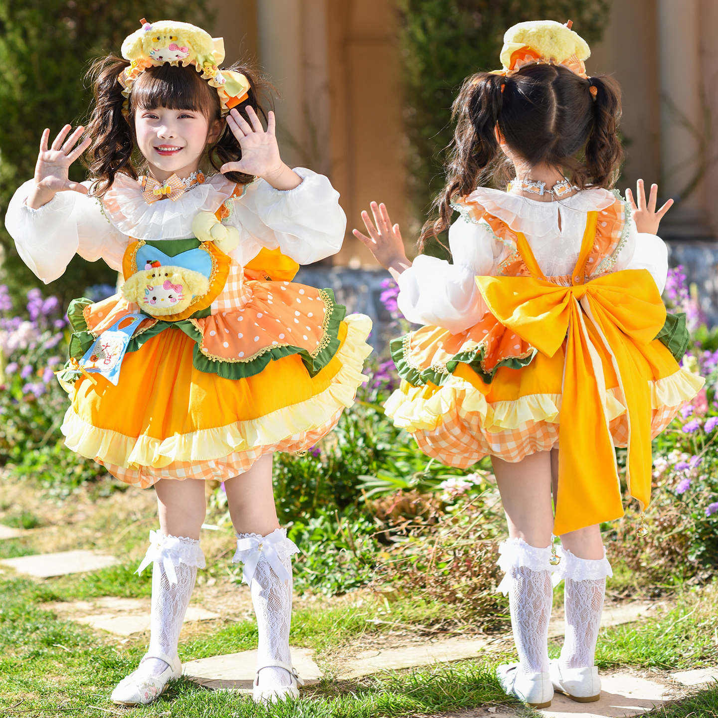 女童洛丽塔花苞裙2026新款女宝宝洋气生日礼服儿童汉堡包连衣裙