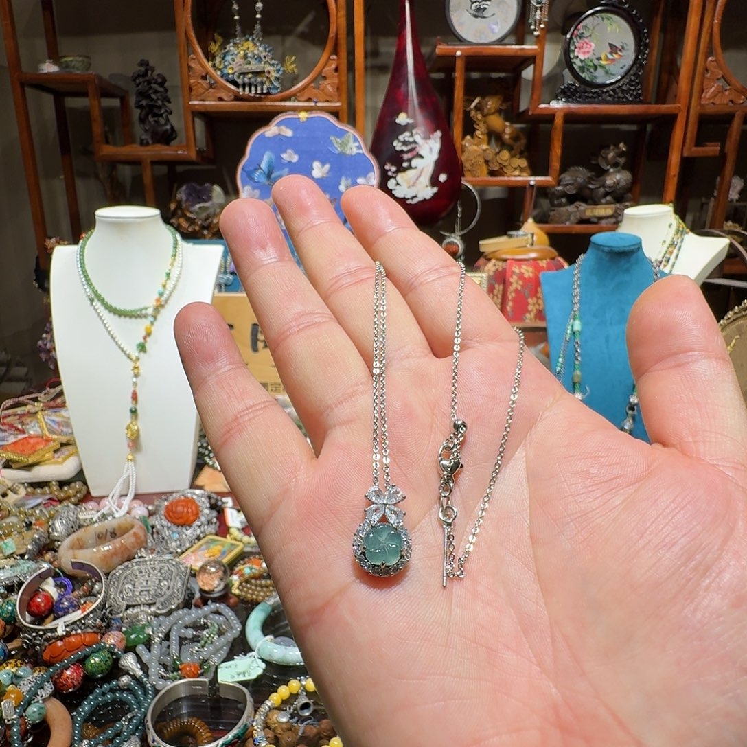 翡翠未镶嵌颈饰新粉捡漏天然冰蓝翡花花蛋面吊坠项链