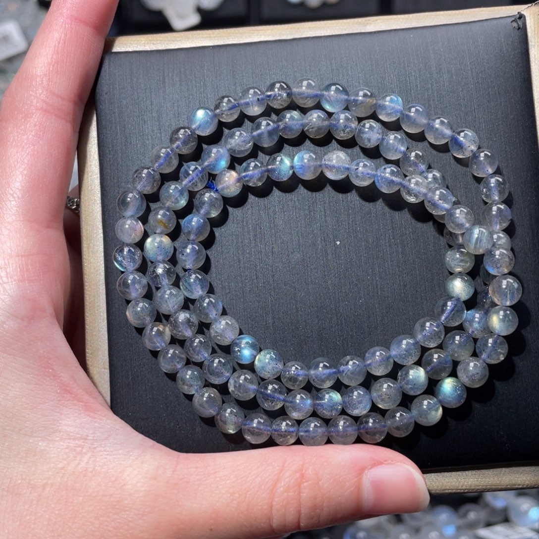未镶嵌长石手链捡漏多圈彩光灰月光5.5mm