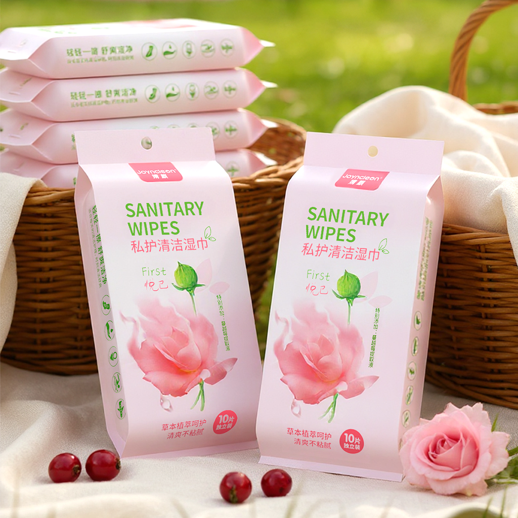 婧麒蔓越莓10片便携独立装私密护理湿巾加厚男女通用免洗清洁湿巾
