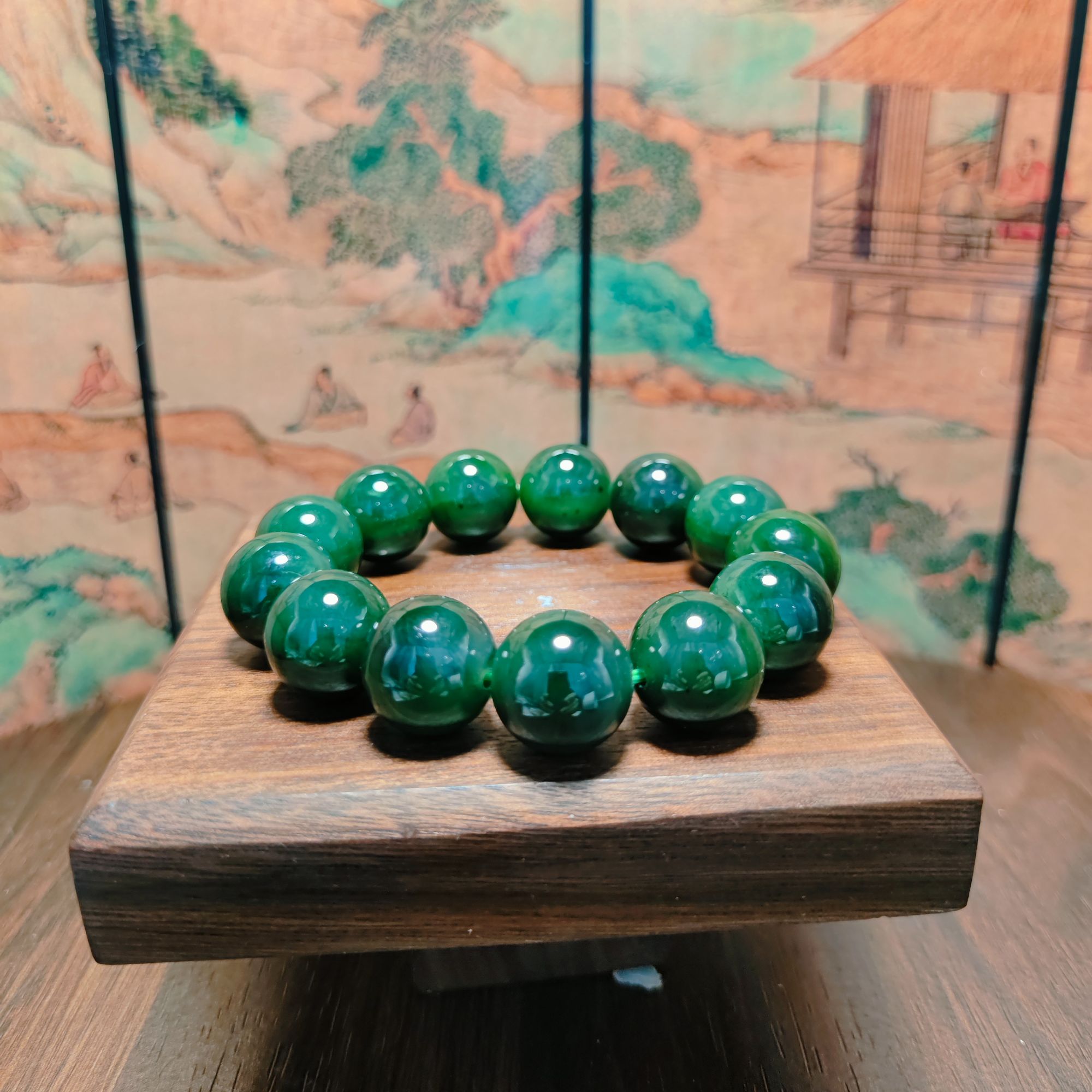 K和田玉碧玉圆珠手串（卡16）0392