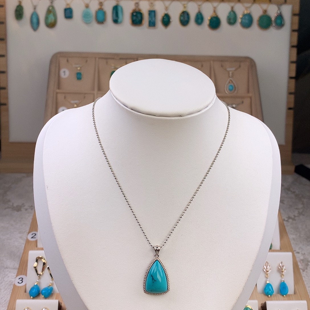 绿松石银S925镶嵌吊坠(不含链)