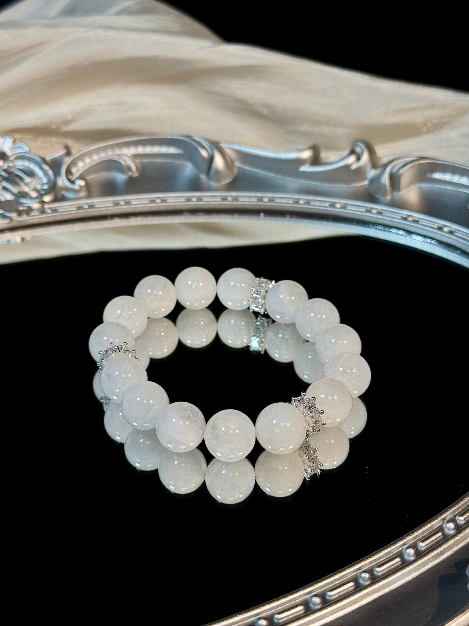《雪花幽灵》显白水单圈手串天然水晶百搭白色简约气质素圈