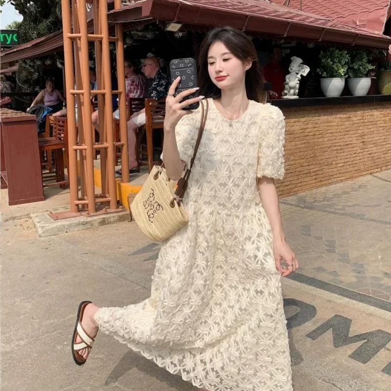 YUNAQIU-连衣裙显瘦气质收腰蕾丝时尚中长款-9043