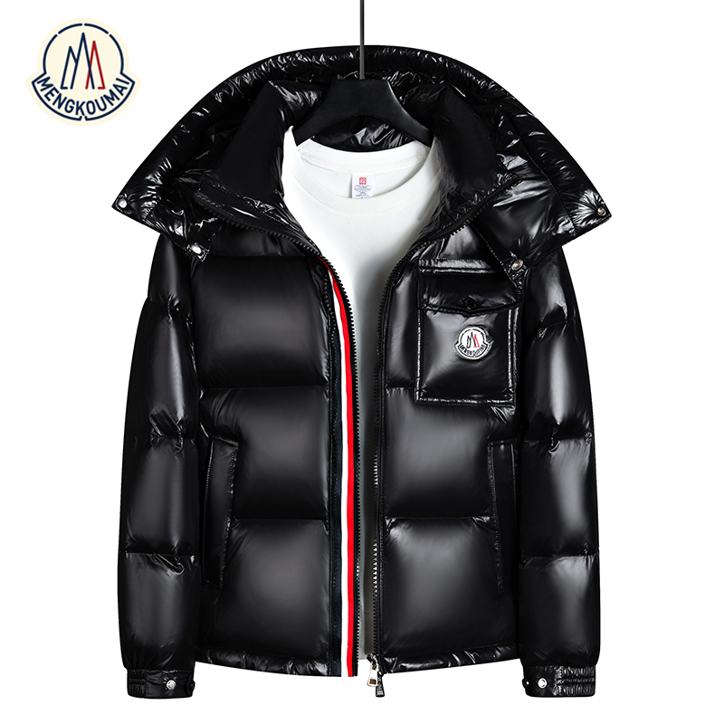 蒙口迈鹅绒服男女短款彩虹条2025冬季新款加厚保暖黑金羽绒服外套