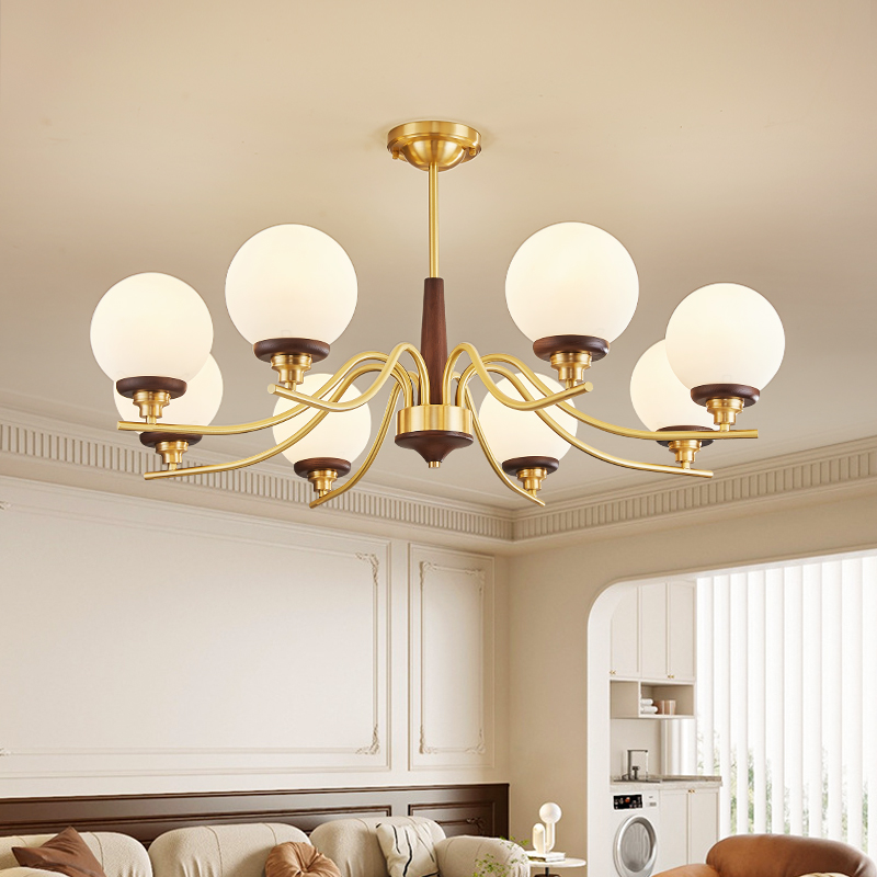 全铜吊灯客厅灯法式中古风魔豆大厅吊灯美式复古风餐厅灯卧室灯