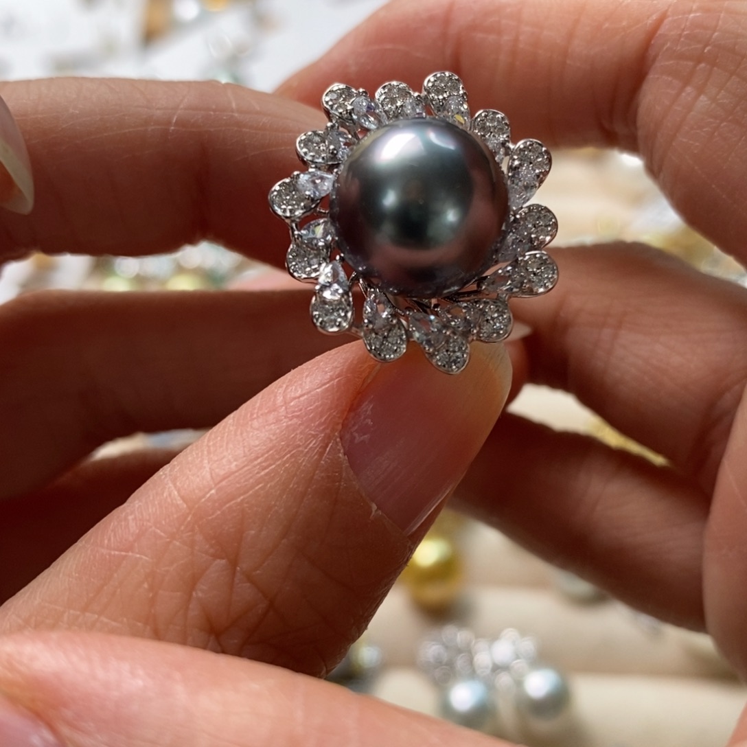 海水珍珠戒圈银S925镶嵌