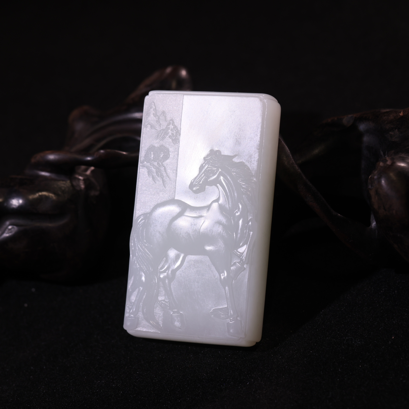 【新疆马爷珠宝】羊脂白山水牌马牌挂件项链