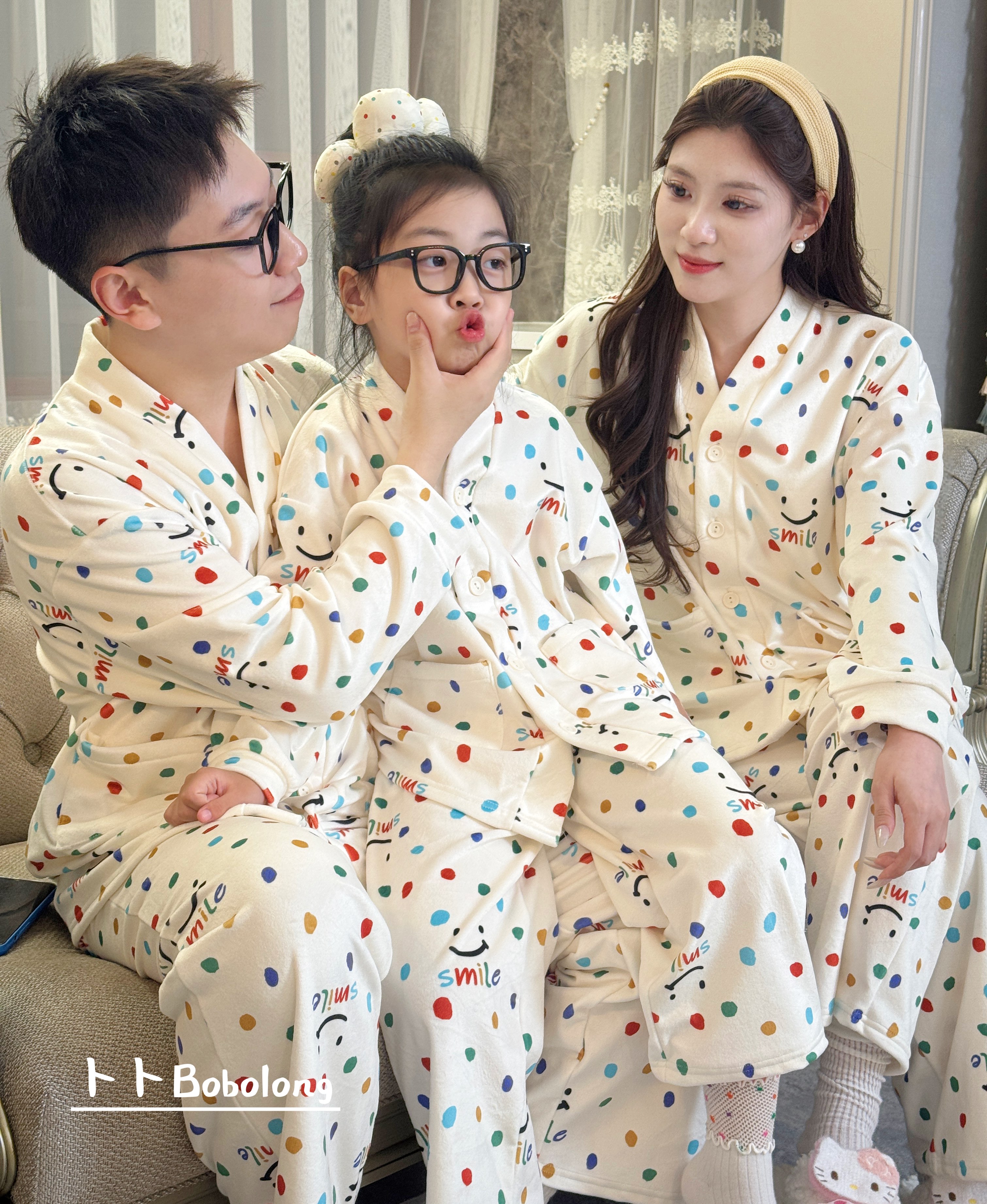 亲子儿童超舒服加绒加厚秋冬家居服套装男女童洋气开衫睡衣25018