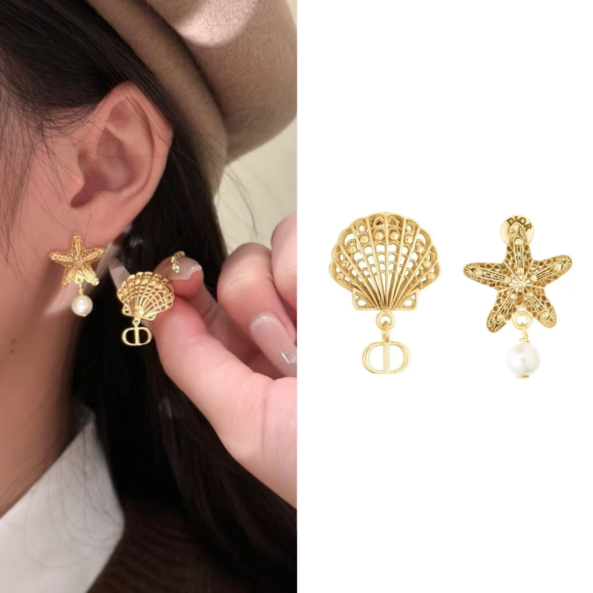 铜合金仿珍珠耳饰 精工CNC高奢时尚早春耳饰明星同款海星贝壳耳环