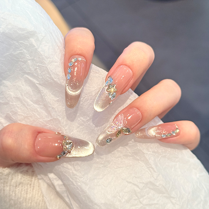 【梦蝶星河】纯手工穿戴甲高定猫眼 气质显白拍照出片 仙女粉