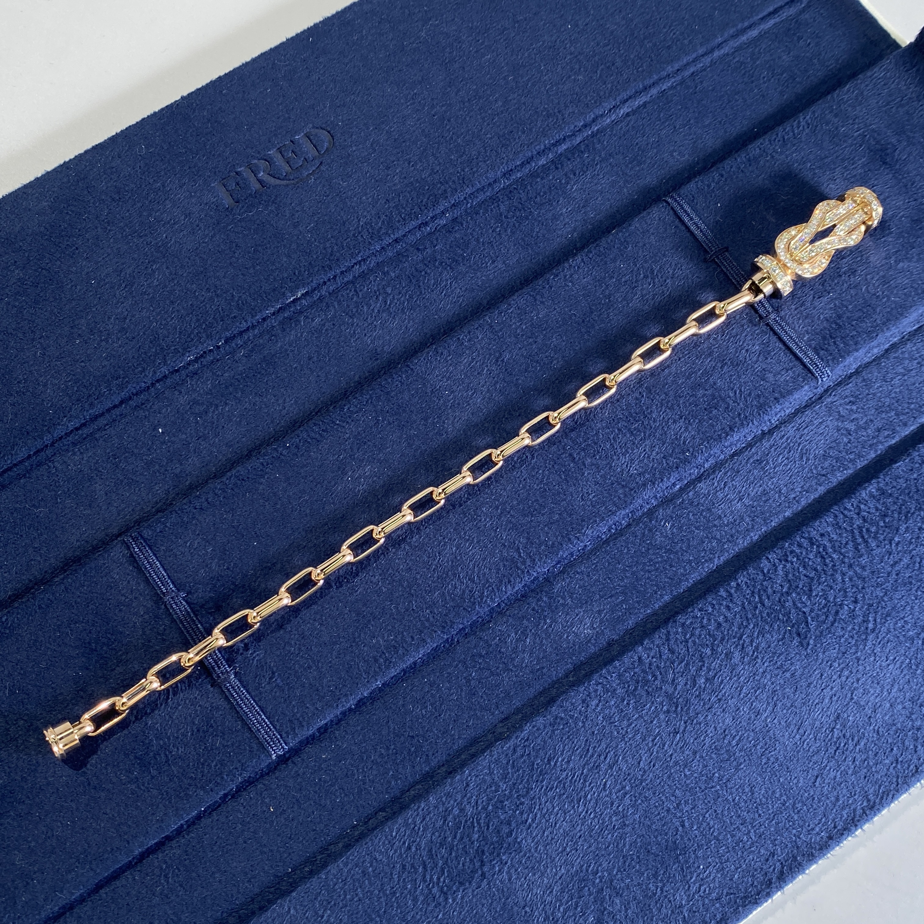 99新 FRED/斐登 玫瑰金链大号玫瑰金满钻幸运八手链