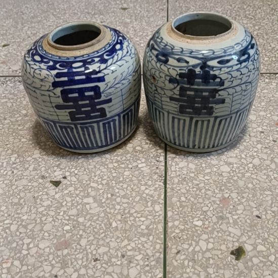 摆件双双双喜临门罐罐摆件青花陶瓷