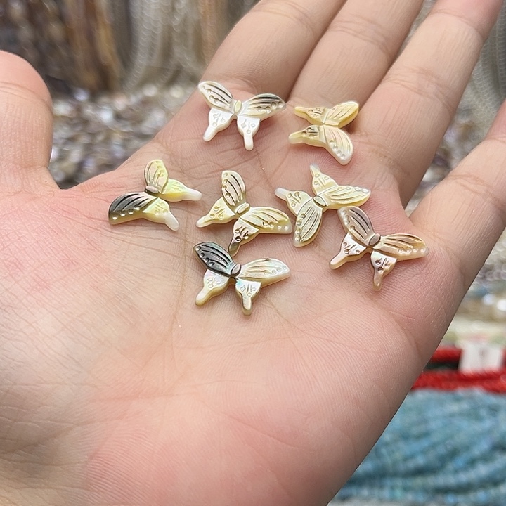 未镶嵌玛瑙/玉髓珠宝半成品4个20/14mm左右黑蝶贝蝴蝶