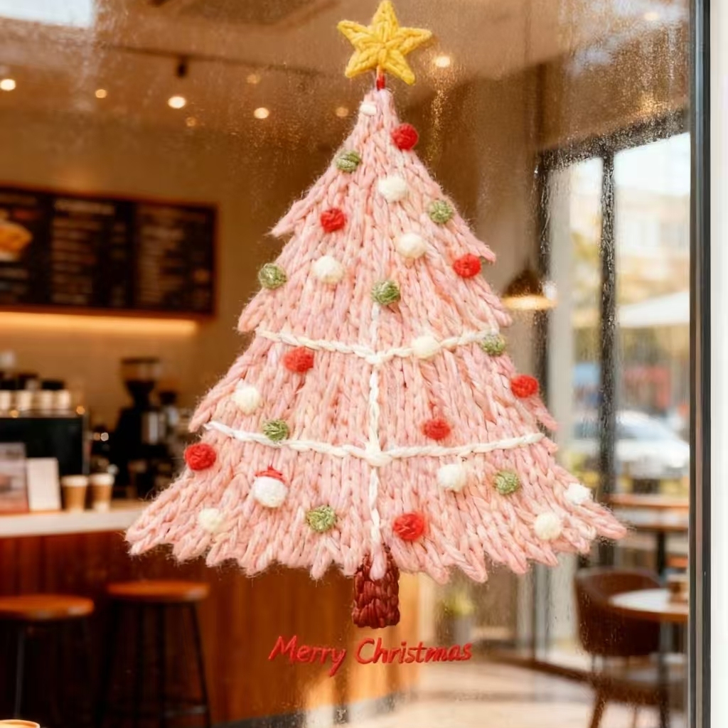 圣诞节装饰品圣诞树玻璃静电贴商场咖啡店橱窗贴纸氛围感美陈装饰