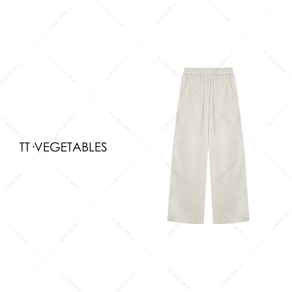 TT・VEGETABLES【序白】亚麻天长丝混纺纯色直筒裤女阔腿裤子515826