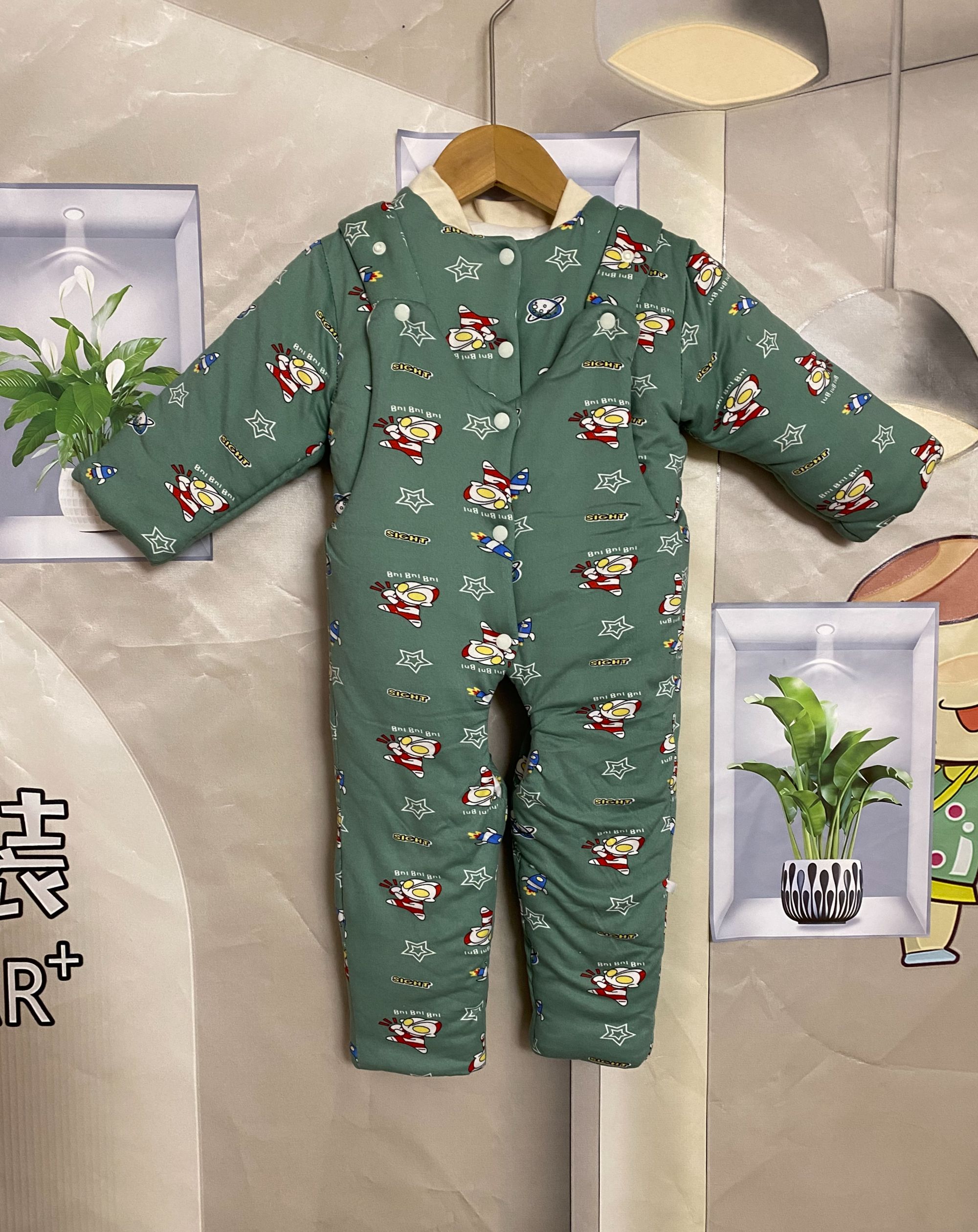 婴幼儿男女宝宝手工棉花衣牛奶丝棉上下背带套装