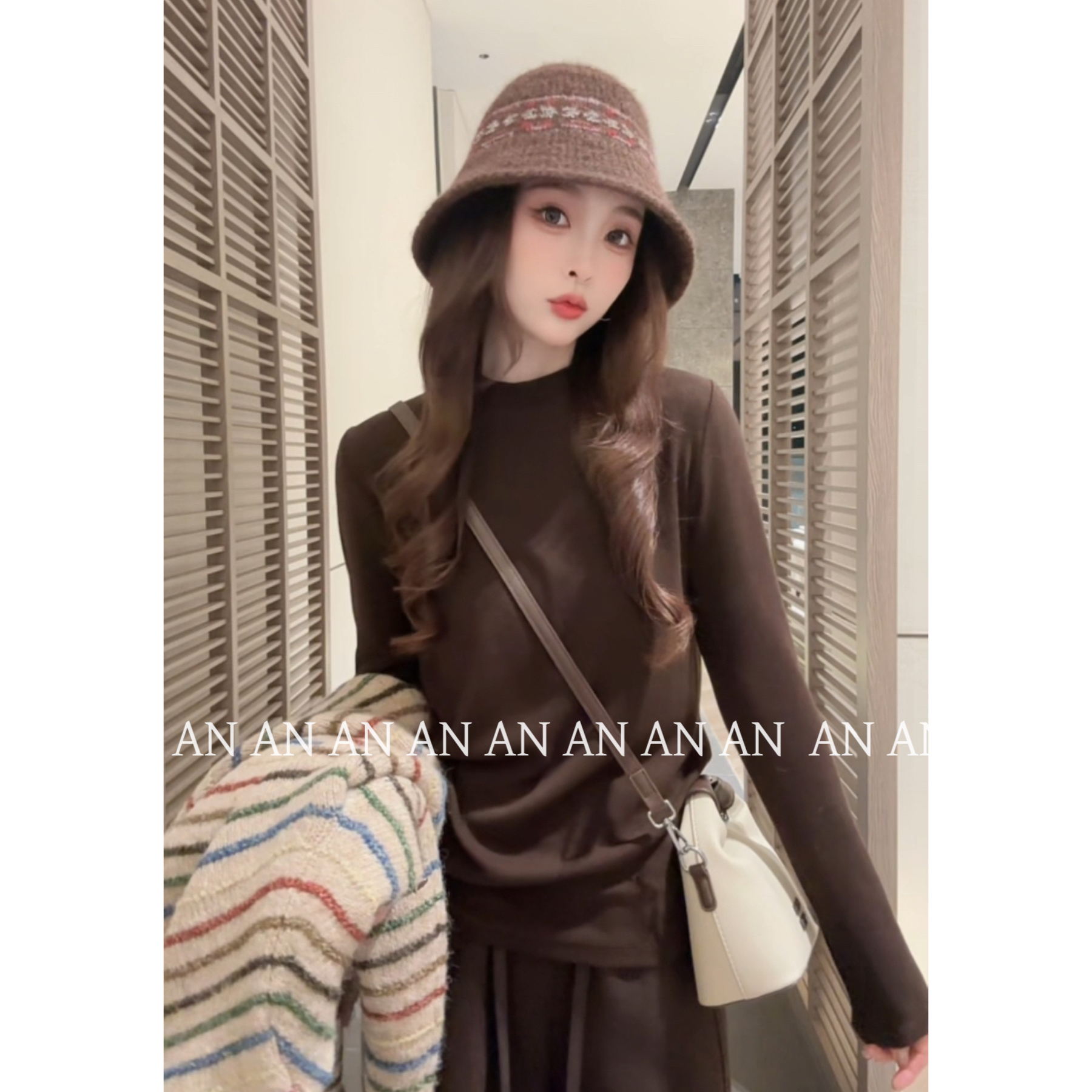 C10054韩系INS风舒适宽松简约显瘦百搭长袖纯色打底衫T恤