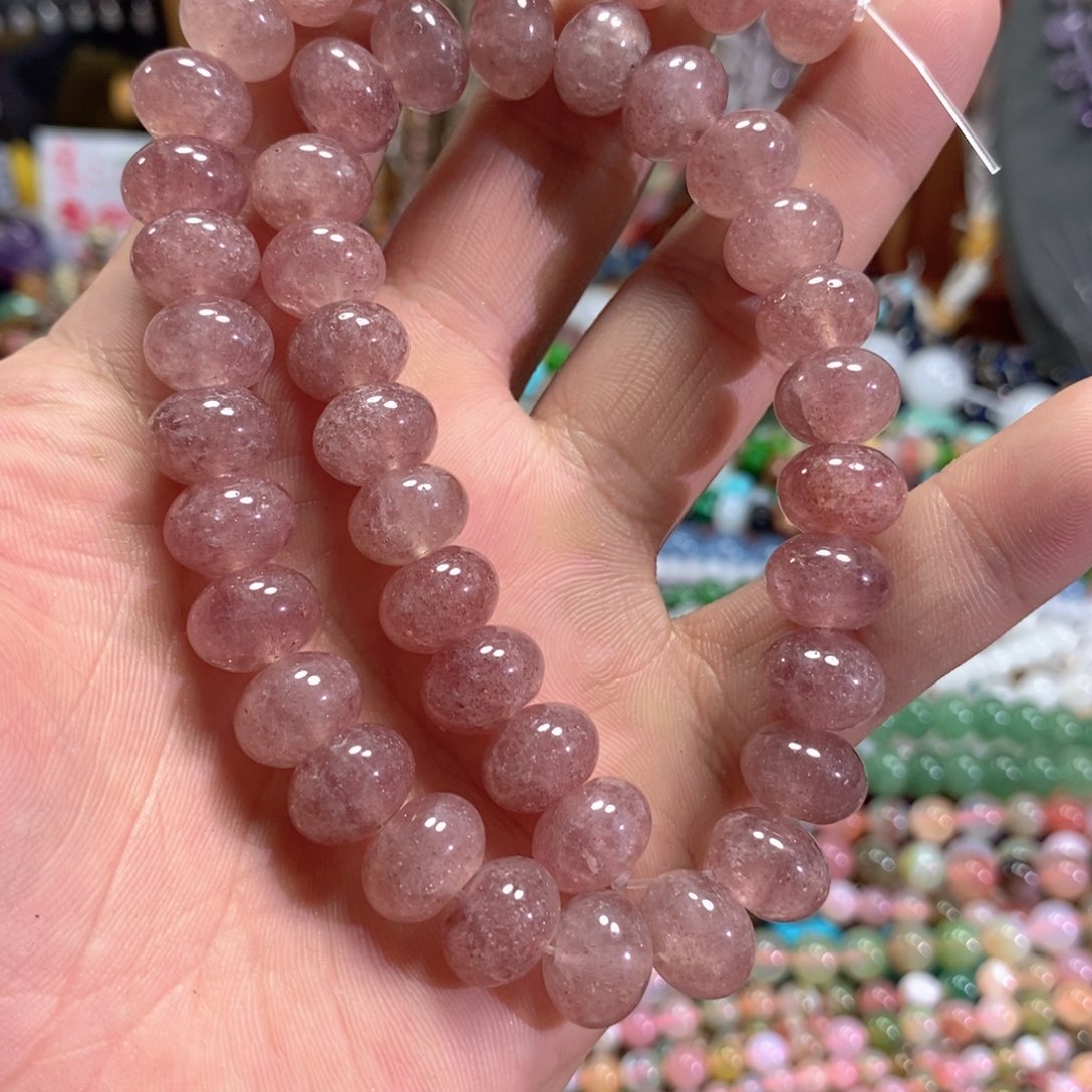 未镶嵌玛瑙/玉髓珠宝半成品天然红草莓晶车轮一条卡12mm