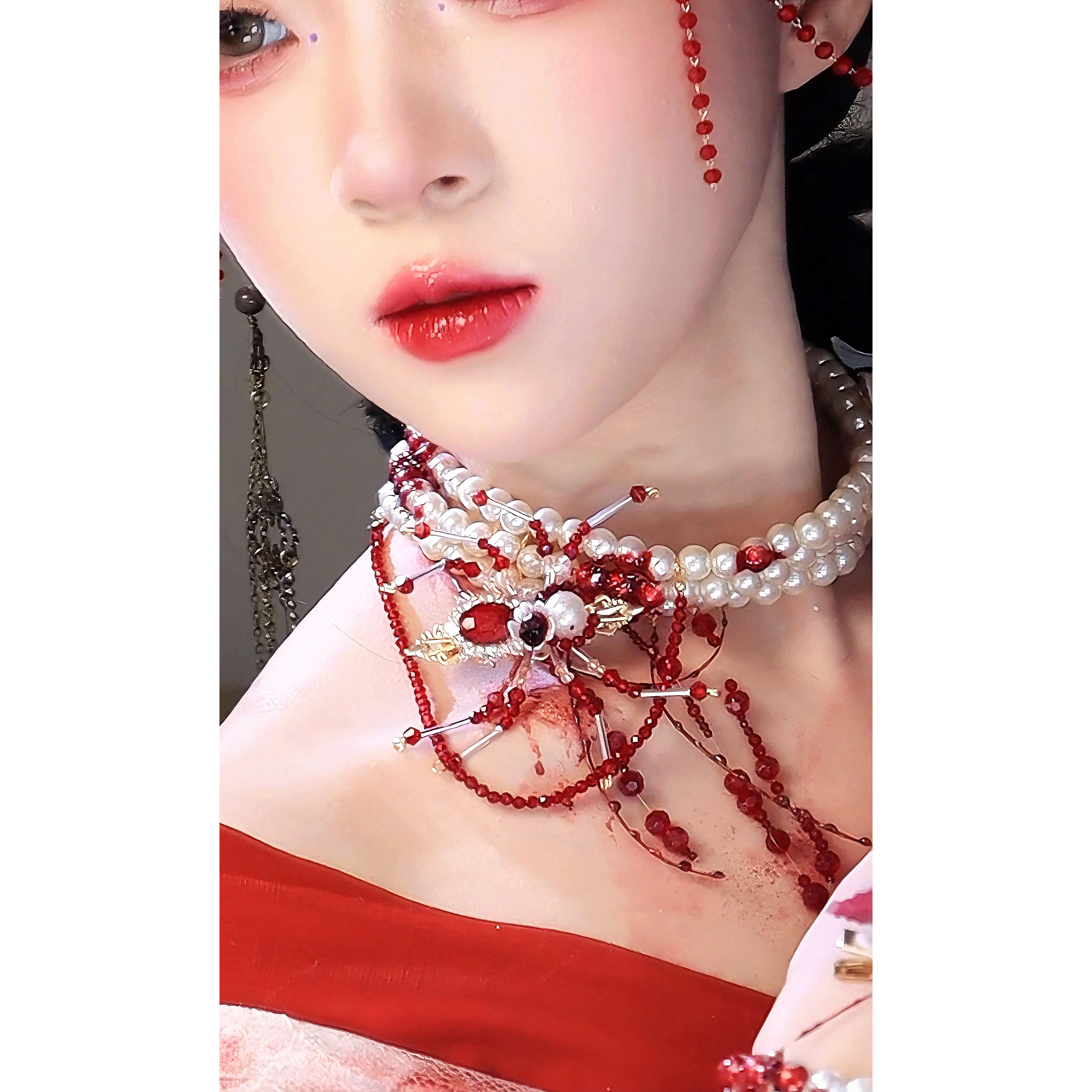 耀如春华【 J-10】血蛊项链 原创纯手工古风真丝烫花万圣节汉服配饰