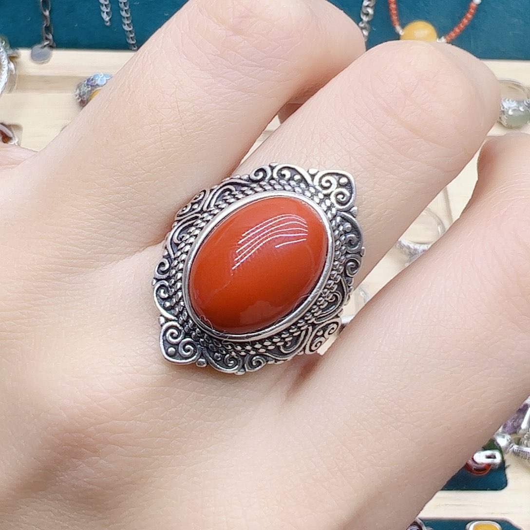 玛瑙/玉髓戒指银S925镶嵌
