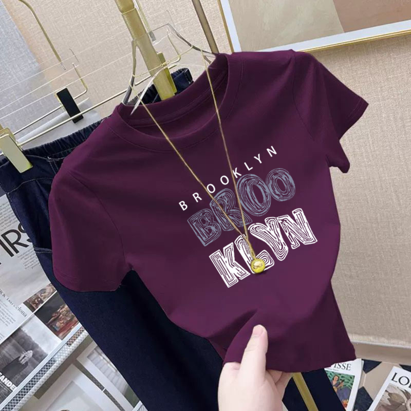 圆领正肩短袖T恤女春夏新款字母百搭显瘦简约休闲上衣潮