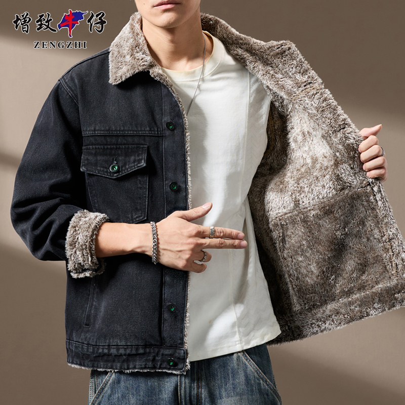 ZENGZHI/增致牛仔冬季加绒加厚牛仔外套男士修身休闲衣服夹克保暖