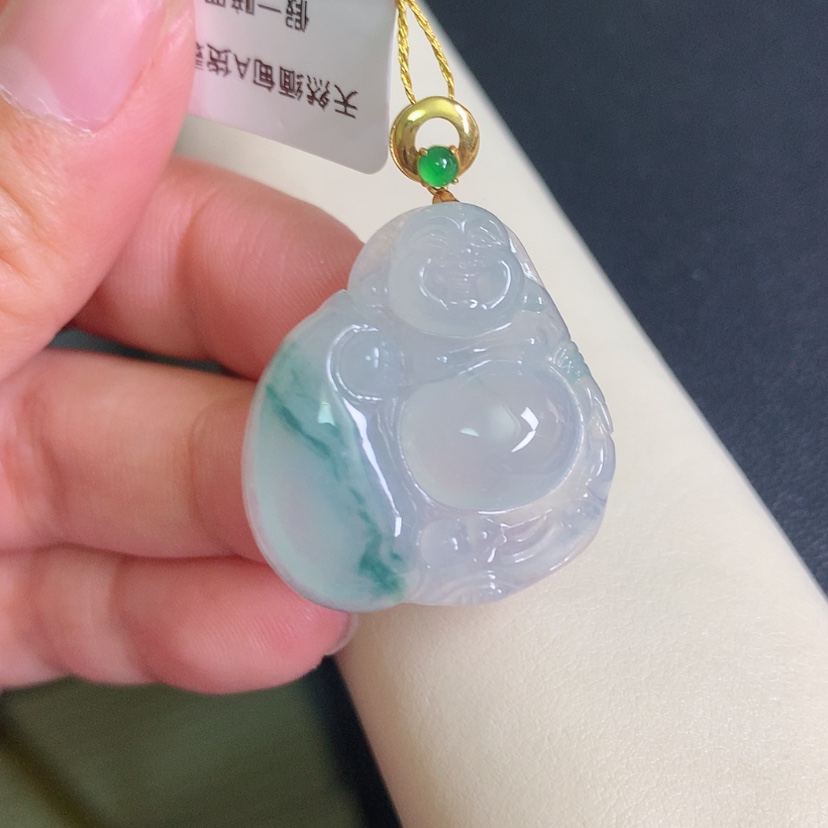 【闪购商品】翡翠颈饰18K金镶嵌布袋佛