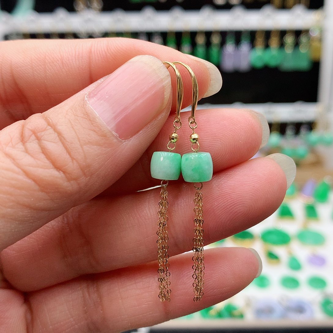 翡翠耳饰18K金镶嵌的