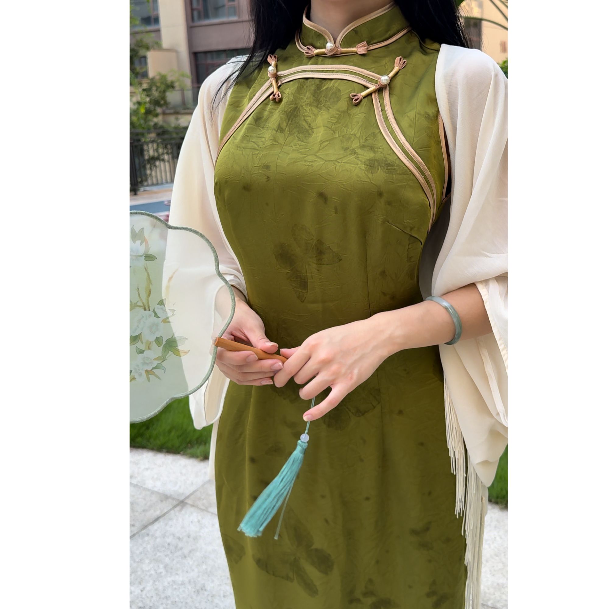 秋辞香~玉蝶落 港工提花优雅缎面气质复古港风旗袍无袖中国风