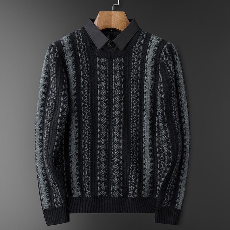 假两件针织衫男毛衣衬衫领秋冬男士毛线衣内搭打底男款上衣9503