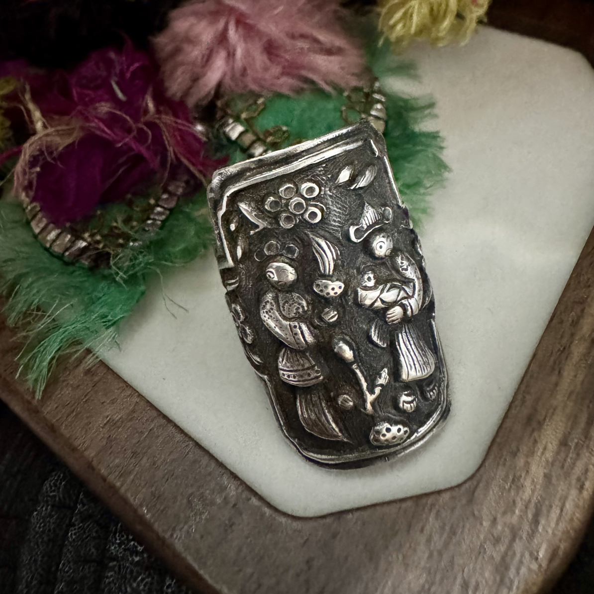 足银戒指 足银戒指溪山银作【浮雕戒指】复古个性