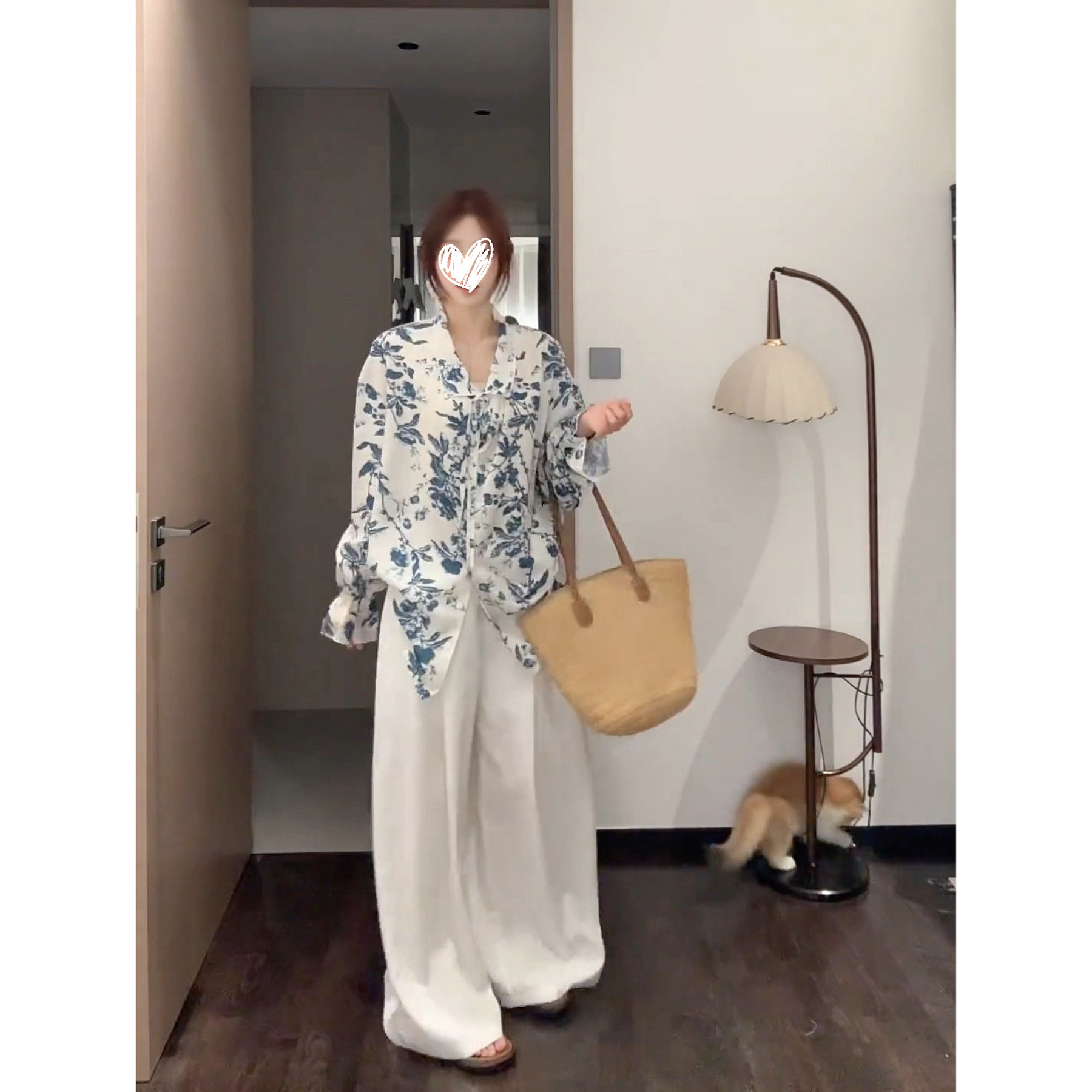 【青花瓷】新中式穿搭百搭女夏季宽松显瘦裤子
